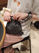 terazzo flat string pouch bag - black L
