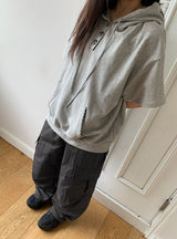 ハカンジチェックカラーボタンフード半袖Tシャツ