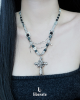 [TWICE MOMO, BABY MONSTER ASA ,(G)I-DLE MINNIE Pick] Rose Cross Gemstone Chain Necklace  