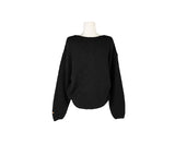 Nancy Henley Neck Button Round Patch Wool Knit