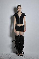 HALF SHIRRING ZIP-UP