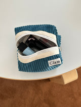 Clam round pouch _ Corduroy ocean blue