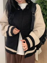 [unisex] ジオンカウチャンカラーマッチングニットジップアップカーディガン