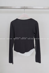Coloring Layered U-Neck Long-Sleeved T-Shirt