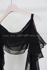 unbalanced see-through frill layered belt skirt