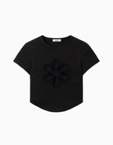 DELAY OFF レースクロップTシャツ (ブラック)