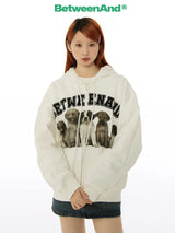 BETWEENAND Spring and Autumn original dog-themed zipper jacket for women, casual autumn outfit with embroidery and cable details, American-style sweatshirt-style cardigan
