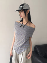 Seby Stripe Diagonal Off-Shoulder T-Shirt