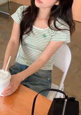 Border Square Slim Short Sleeve T-Shirt (3color)