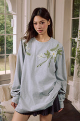 フローラルエンブロイダードオーバーサイズ長袖Tシャツ