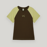 ブラウン/オリーブラグランTシャツ