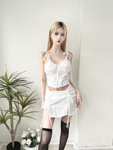 1250. White lace hook ribbon slit 2pc