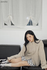 Multicolor high neck knitwear zip-up cardigan