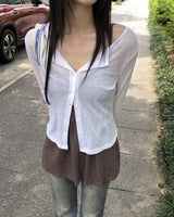 Amoo see-through ribbed long-sleeved cardigan