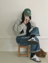 [BELLIDE MADE] ルーズフィットストライプVネックニット