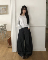 Robyu クラシックバックルワイドデニムパンツ