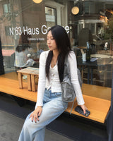 Pink lace denim pants