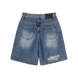25SS ヘムラインデストロイドデニムショートパンツ ブルー