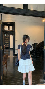 Short Sleeve Button Slim Ribbed Short Sleeve Tee