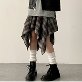 Hial Hem Unbalanced Line Check Banding Skirt