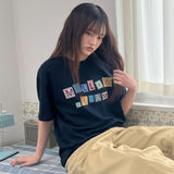 MELLOW DREAM Check Letter Half T-shirt