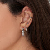 Rope Detail Huggie Hoop One-Touch Mini Ring 925 Silver Earring E036-03H