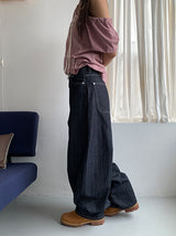 HERRINGBONE NONFADE BALLOON JEANS