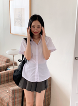 Side Button Slim Short Sleeve Shirt (3color)