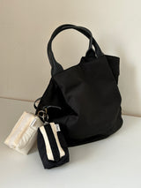 Clam Mini key ring round pouch _ Quilting black