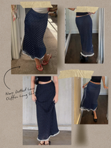 Navy Dotted Lace Chiffon Long Skirt