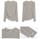 Side Shirring Stripe Long Sleeve T-Shirt