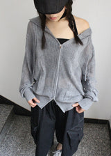 MESH KNIT HOOD ZIP-UP