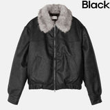[premium] Frame Raccoon Collar Leather Jacket