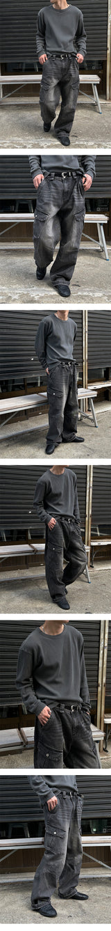 [Unisex] デニムカーゴワイドパンツ(2color)