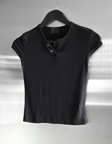 Lien Eyelet Henley Neck Open Crop Top