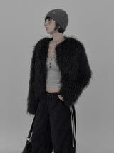 Eyelet Angora Fur Short Beanie