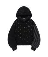 Dot Frill Jacquard Knit Cardigan - BLACK