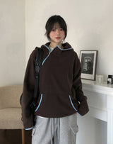 Hamong Diagonal Zipper High-Neck Fleece Hood
