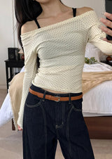 Dot off shoulder long sleeves(3color)
