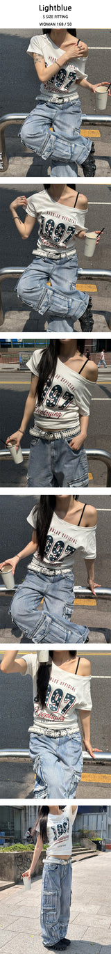 [Unisex] マルチカーゴデニムパンツ(3color)