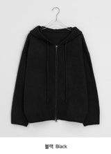 Giten Color Wool Hood Zip-Up Knit Cardigan