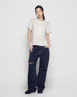 26SS WOMAN オープンカッティングデニムパンツ