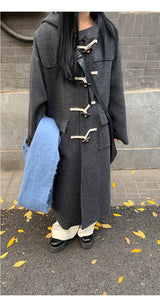 wool charcoal quilting toggle hooded long coat
