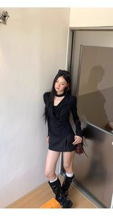 Black Chic Shimmering Halterneck Long-Sleeved T-Shirt