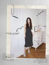 dot halter-neck sleeveless V-neck long dress