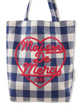 Check pattern heart logo eco bag navy (FCE5BG007P)