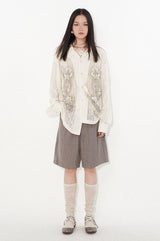 Lace cutout printed shirt