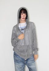 TWISTED KNIT HOOD ZIP-UP
