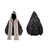 RELABEL Spatial Relations (Sun Shadow) Detachable, Adaptable Scarf Hood Full-Wool Pleated Leather MA-1 Pilot Jacket