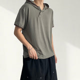 Cozy Striped Snap Short Sleeve Hoodie (3 colors)